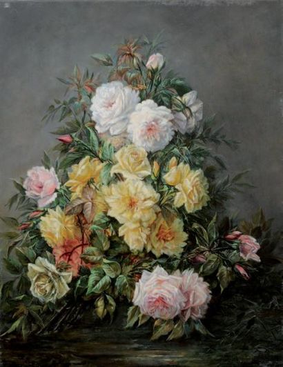 Eugène Henry CAUCHOIX (1860-1911) Bouquet des roses Huile sur toile, signée en bas...