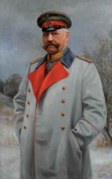 Heinrich ISER (1869 -?) Portrait du Maréchal Hindenburg Huile sur toile, signée et...