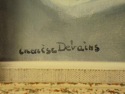 Thérèse DEBAINS (1907-1975) Nature morte aux flacons de toilette Huile sur toile...