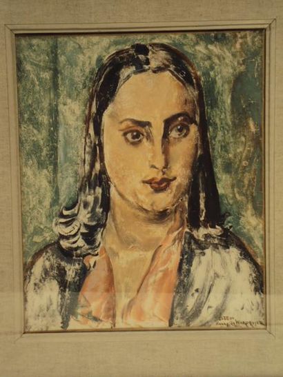 Henry de WAROQUIER (1880-1970) Portrait de femme Gouache sur papier marouflé sur...