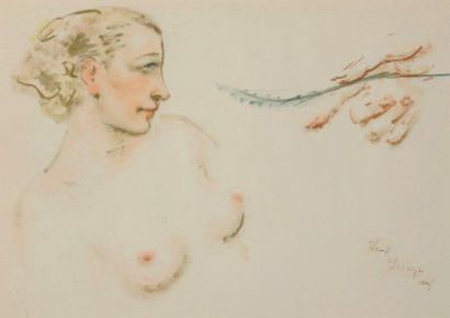 Sacha ZALIOUK (1887-1971) Femme à la plume technique mixte sur papier signé situé...