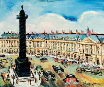 Lucien GENIN (1894-1953) Place Vendôme, Paris Huile sur toile signée en bas à droite...