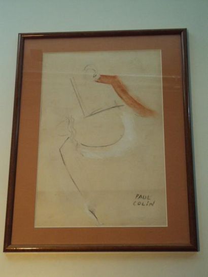 Paul COLIN (1892-1985) Personnages stylisés (x3) Crayon graphite et pastel sur papier,...