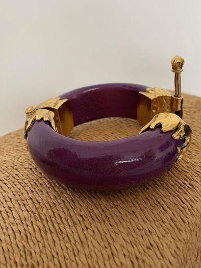 null YVES SAINT LAURENT Rive Gauche Bracelet rigide articulé à goupille en bois violet...