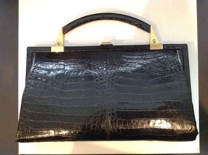 null Pochette du soir en crocodile noir- Circa 1970- Longueur:28cm