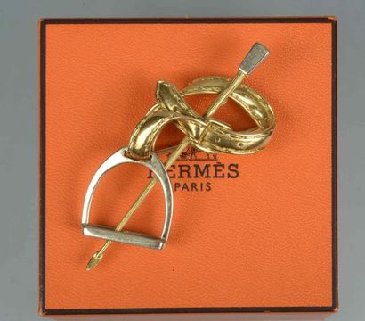 HERMES PARIS N°14688 Broche Etrier deux ors - Circa 1960- Longueur: 6,3cm- Poids...