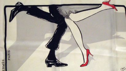 HERMES Paris "Swinging Saint-Germain" par Clerc Carré en soie blanche, rouge et noire...