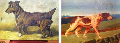 Ecole XXième Braque, huile sur toile - 64,5x80,5cm on y joint un Jack Terrier, huile...