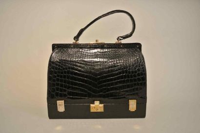 null Sac malette à compartiment en crocodile porosus noir - Longueur : 32 cm - Length...