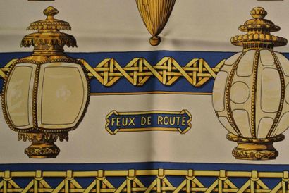 HERMES Paris "Feux de Route" par Caty Latham Yellow, blue and white silk scarf (tiny...