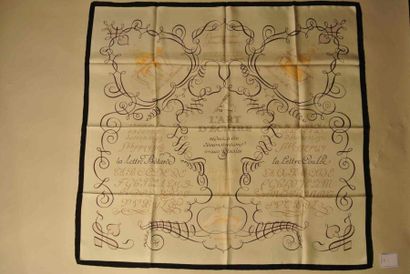 HERMES Paris "L'Art d'Ecrire" by Maurice Tranchant Ivory silk scarf (good condition,...