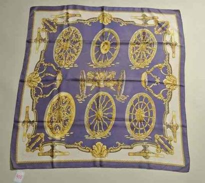 HERMES Paris "Roues de Canon" by Caty Latham Blue silk scarf (used feeling, pulls...