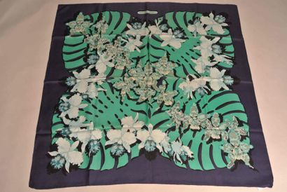 HERMES Paris "Orchidées" par Rybaltchenko Blue and green silk scarf (little tasks)...