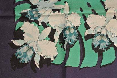 HERMES Paris "Orchidées" par Rybaltchenko Blue and green silk scarf (little tasks)...