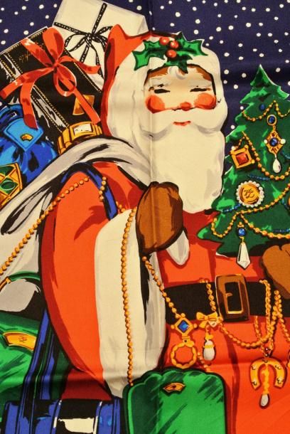 Karl LAGERFELD "Merry Christmas"" Foulard en soie vert et rouge - Dimensions: 88...