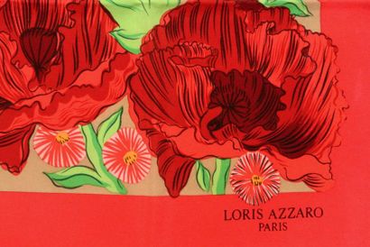 LORIS AZZARO Paris Foulard en crêpe de soie rose à décor floral - Dimensions: 81...