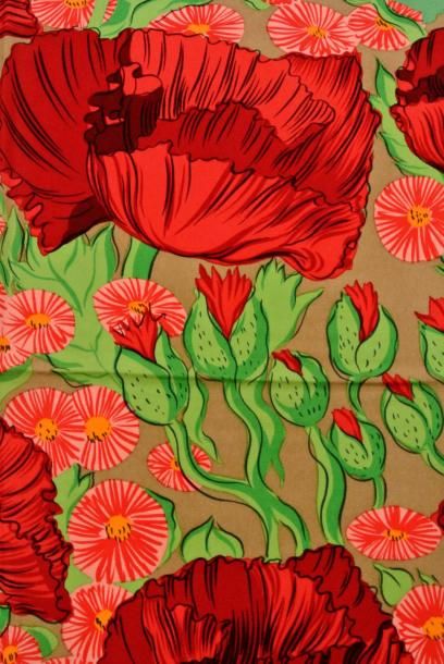 LORIS AZZARO Paris Foulard en crêpe de soie rose à décor floral - Dimensions: 81...