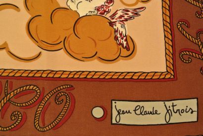 Jean CLAUDE JITROIS Best Leather Around The World" Foulard en soie marron et beige...