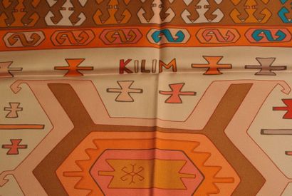 null HERMES Paris "Kilim" par Dimitri Rybaltchenko Brown and pink silk scarf (very...