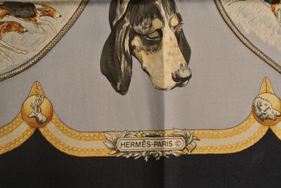 null HERMES Paris "Le Laisser Courre" par Jean de Fougerolles Blue silk scarf (small...