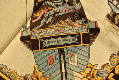 null HERMES Paris "Jonques et Sampans" par Françoise de la Perrière Brown and nude...