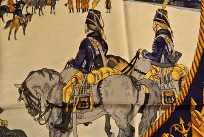 null HERMES Paris "Marine et Cavalerie" par Philippe Ledoux Blue silk scarf (very...