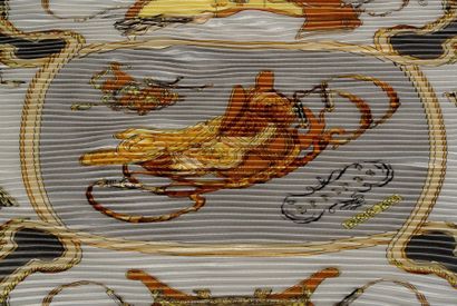 null HERMES Paris "Springs" par Philippe Ledoux Grey and yellow wrinkled silk scarf...
