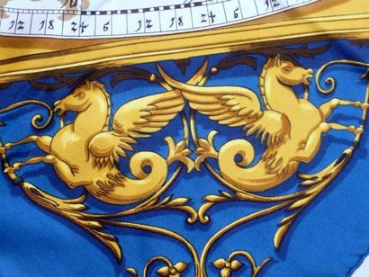null HERMES Paris "Astrologie - Dies and Hore" by Françoise Faconnet Blue silk scarf...