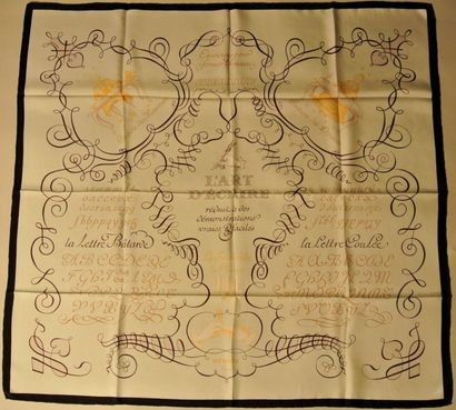 null HERMES Paris "L'Art d'Ecrire" by Maurice Tranchant Ivory silk scarf (good condition,...