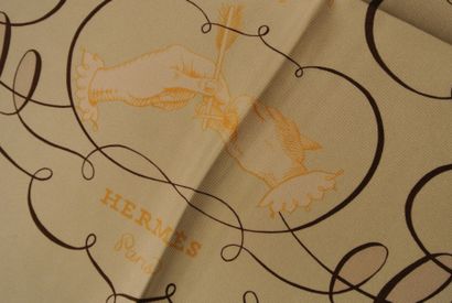 null HERMES Paris "L'Art d'Ecrire" by Maurice Tranchant Ivory silk scarf (good condition,...