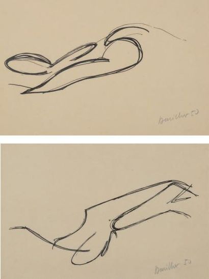 René JERVILLIER (XX) Sans titre, 1950 Paire d'encres sur papier, signés et datés...