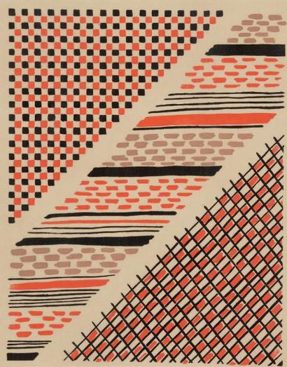 Sonia DELAUNAY (1885-1979) Projet de tissu Sans titre Pochoir à la gouache 27 x 21...