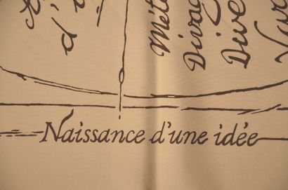 null HERMES Paris "La Naissance d'une Idée" par Michel Duchene - Carré en soie noir...