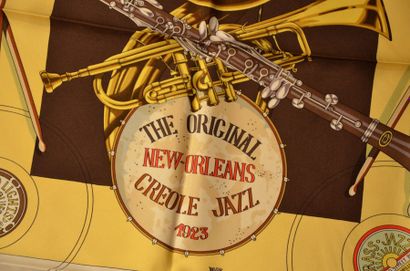 null HERMES Paris "New Orleans Créole Jazz" par Loic Dubigeon - Carré en soie brun...