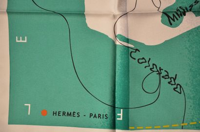 null HERMES Paris "Le Monde est un Fleuve" par Bali Barret - Carré en soie vert,...