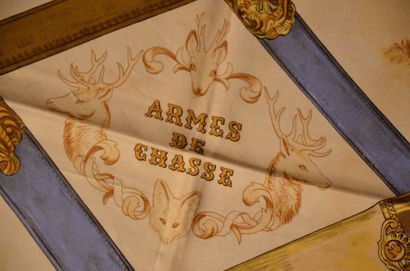 null HERMES Paris "Armes de Chasse" par Philippe Ledoux - Carré en soie moutarde...