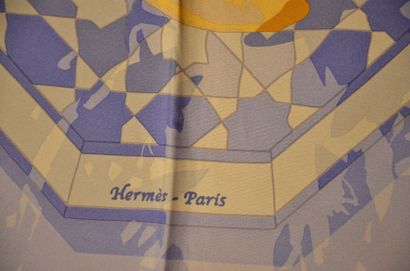 null HERMES Paris "Sous les Orangers" par Dimitri Rybaltchenko - Carré en soie bleu...