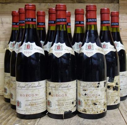 null 12 Bouteilles MORGON - DROUHIN 1990 Étiquettes griffées, légèrement abimées,...