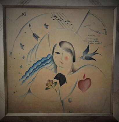 BONET SINTES (1886- 1967) Femme à la colombe huile sur toile fine dim :74x74cm

