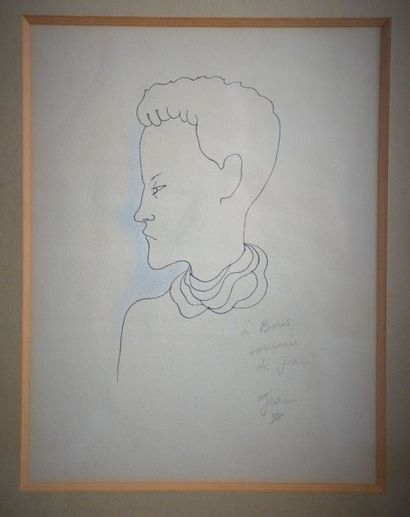 null Jean COCTEAU (1889-1963), Portrait de J. Desbordes, encre et crayon sur papier....