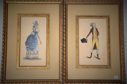 null Suite de six aquarelles représentant des personnages en costume Directoire dim:...