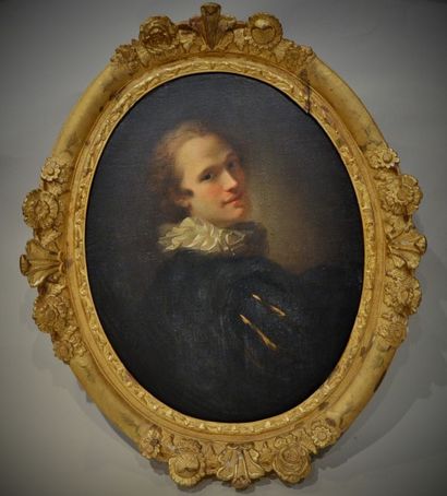 null Ecole fin XVIII° Portrait d'homme à la fraise huile sur toile ovale rentoilée...