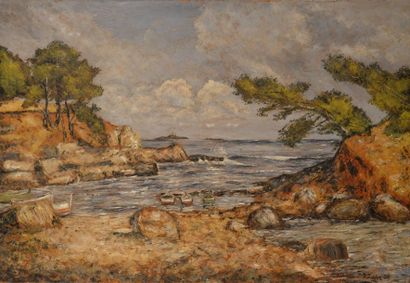 null A. ROBBE. Paysage breton, Huile sur isorel.dim: 51 cm x 73 cm.