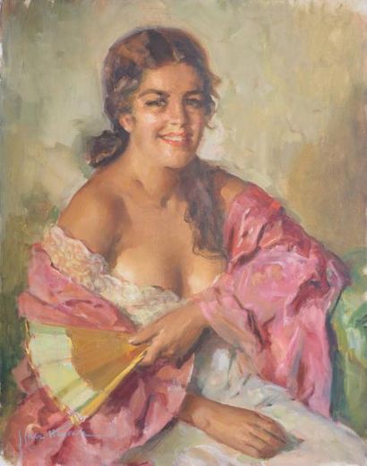 CRUZ HERRERA Jose Herrerilla (La Linea 1890 - 1972 Casablanca) Femme à l'éventail...