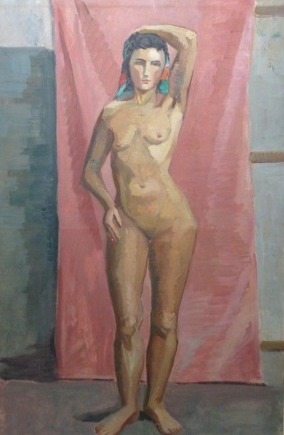 null Femme nue dans atelier.

Huile sur toile, circa 1940.

Dim. : 81 x 54 cm.