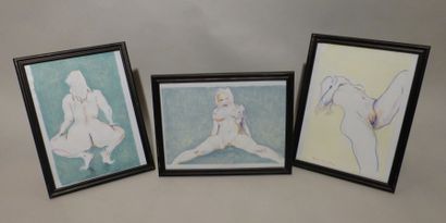 null GIUNTA Marc (1954- ), Nues, Lot de 3 gouaches et crayons de couleurs, 23 cm...