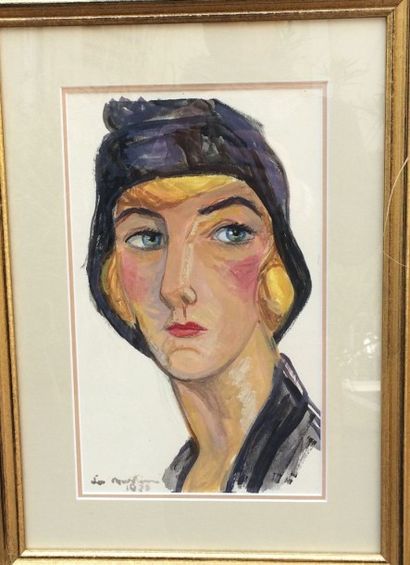 null Léo MARTIN (1889-?) 

Portrait de femme au chapeau cloche 

Gouache signée et...