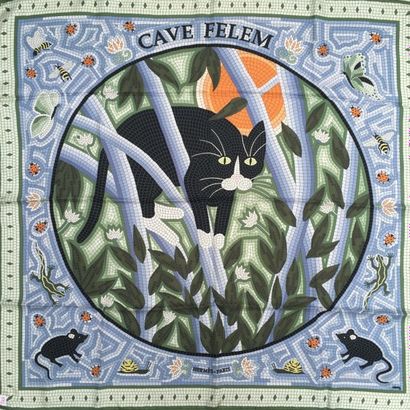 null HERMES Paris " Cave Felem " par Christine Henry - Carré en soie vert d'eau,...
