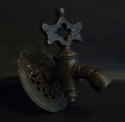 null Très beau et rare robinet de salle d'eau de forme phallique en bronze patiné.

France,...