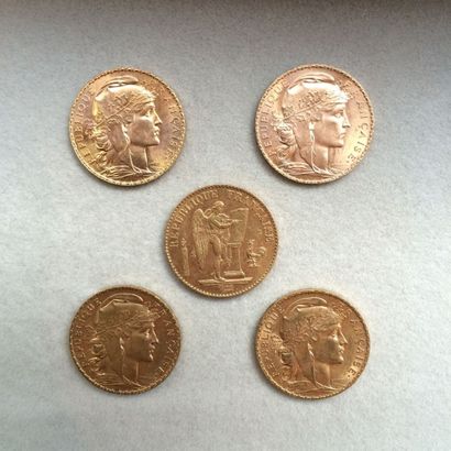 null IIIème REPUBLIQUE (1871-1940). Cinq pièces de 20 Francs. Paris. 1896 A - 1905...